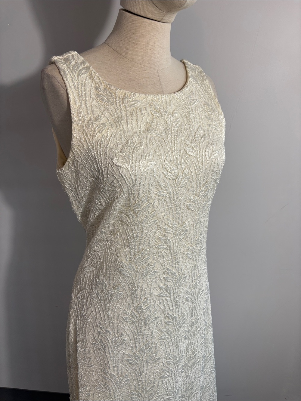 Harlow Cream Textured Beaded Sleeveless Dress